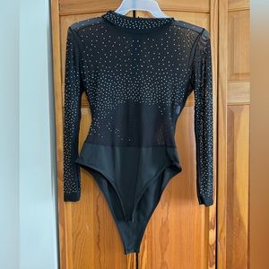 Black mesh sequin body suit